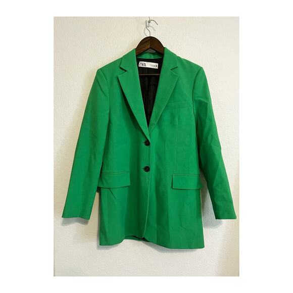 Zara Bright Green Double Button Blazer Jacket Size Small - Picture 2 of 7